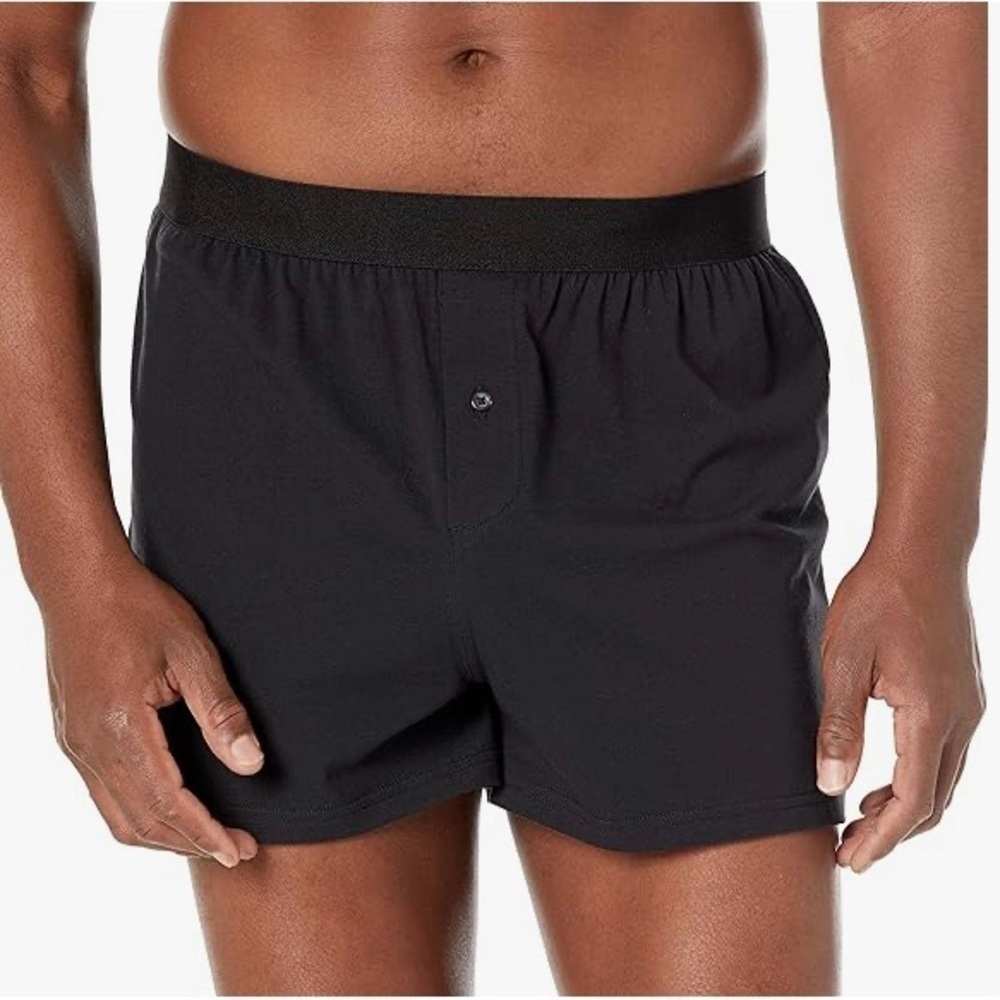 NEW Amazon Essentials men's size Large Black cotton jersey boxer short set of 5